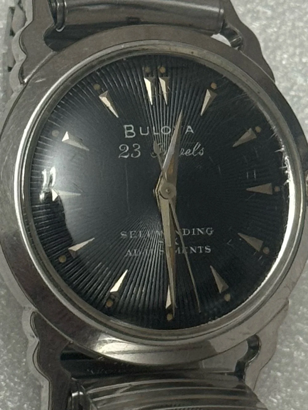 Vintage 1955 Bulova 23 Jewels Automatic Watch Black Sunburst Dial L5